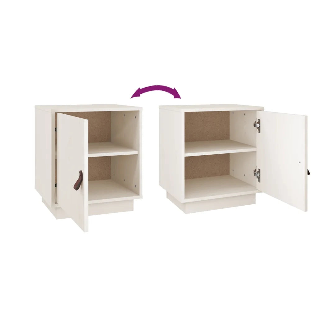 Comodino | Armadio da Notte | Mobiletto da notte Bianco 40x34x45 cm in Legno Massello di Pino