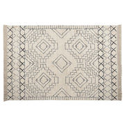 Tappeto in cotone beige e nero motivo azteco 140 x 200 cm camera da letto soggiorno