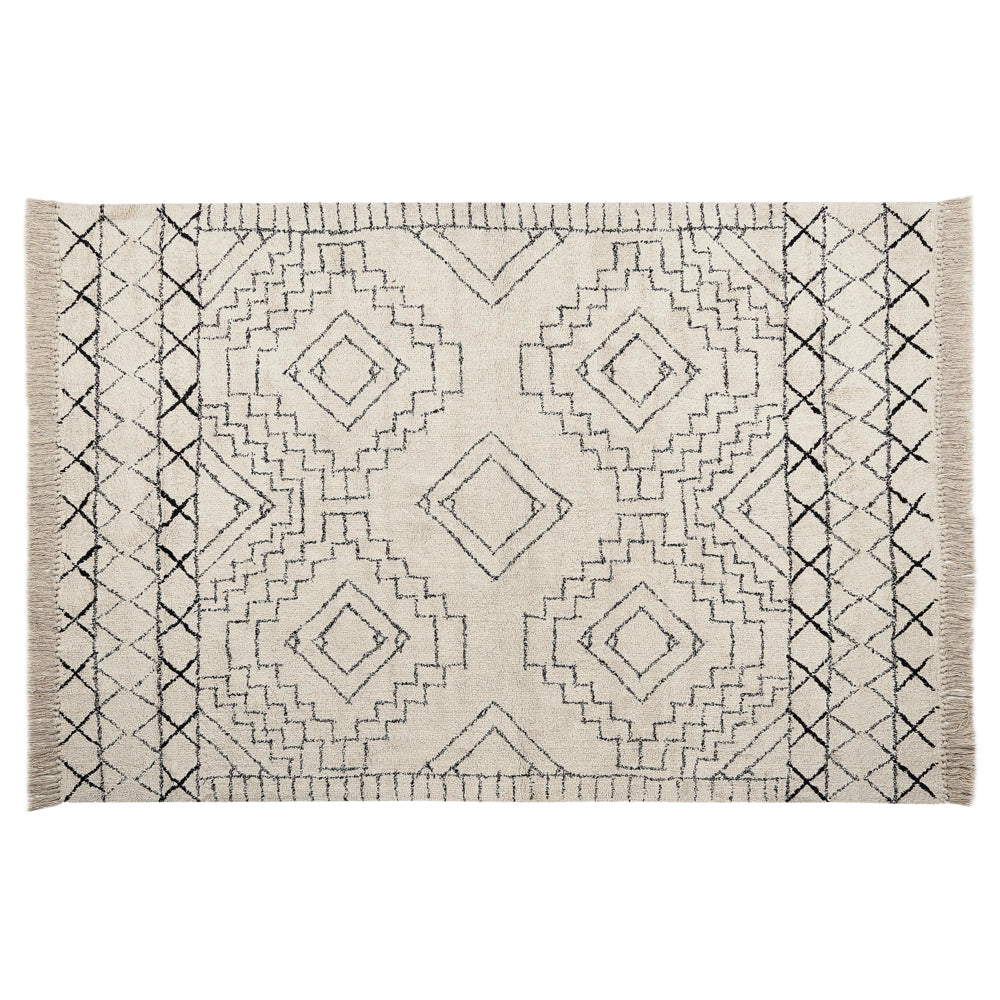 Tappeto in cotone beige e nero motivo azteco 140 x 200 cm camera da letto soggiorno