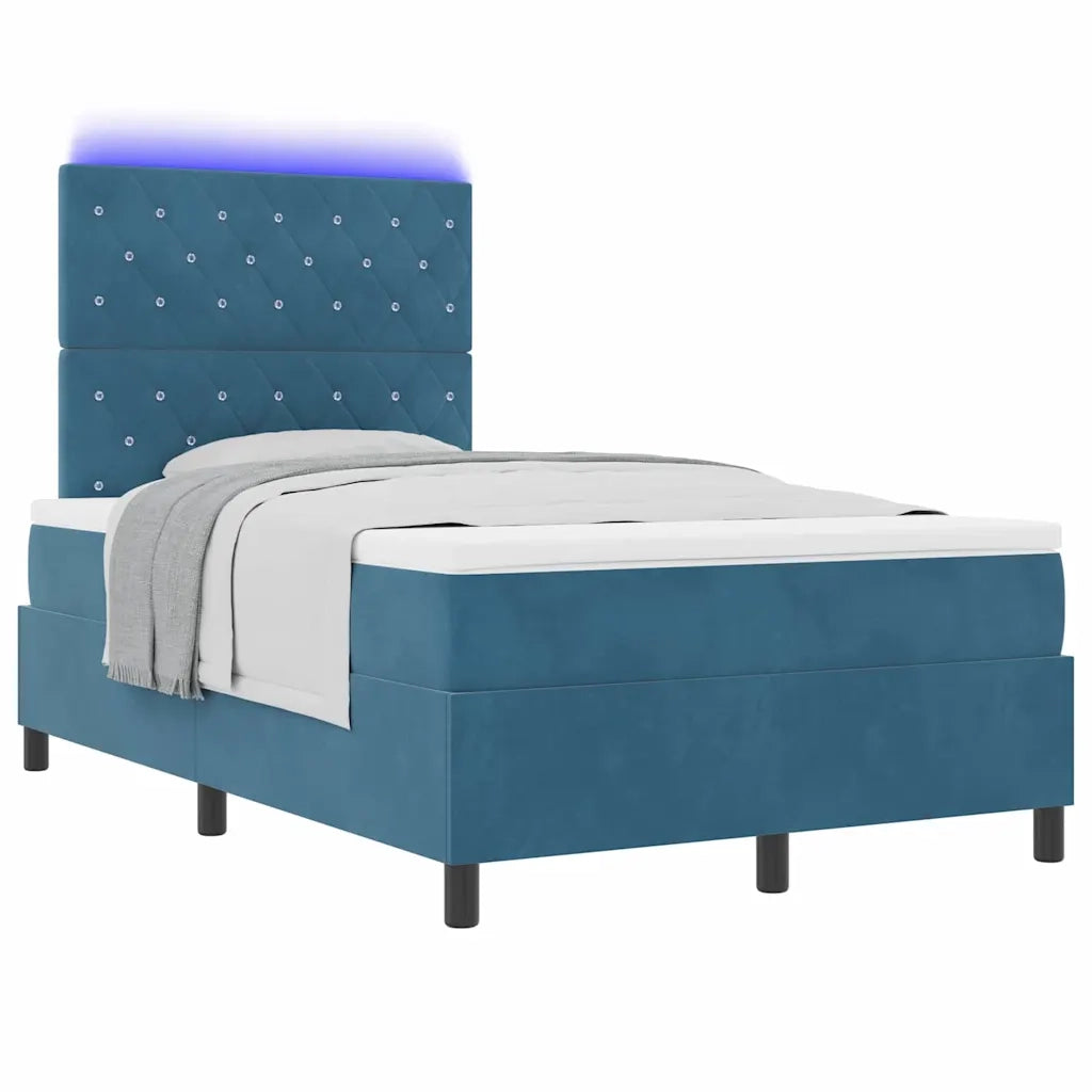 Letto a Sorgente LED Blu Scuro 120 x 190 cm Tessuto