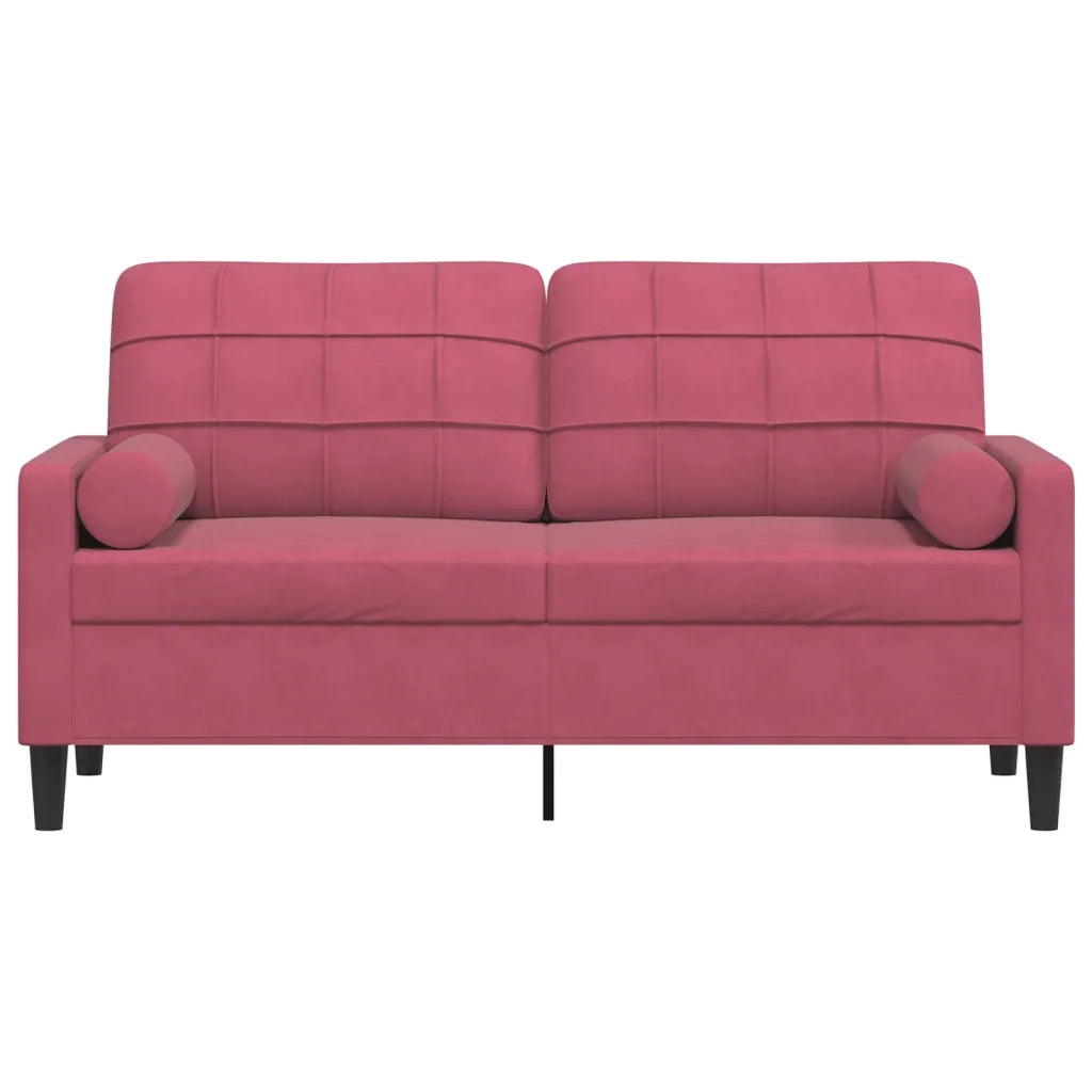 Divano a 2 Posti con Cuscini-Sofa 2 Posti con Cuscini Rosso Vino 140 cm in Velluto 310087