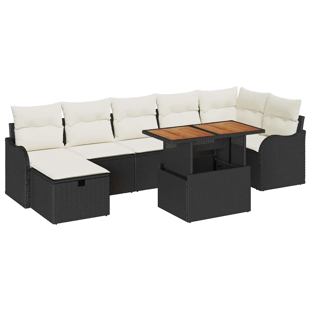 Set Divano da Giardino con cuscino 8 pcs Nero polyrattan