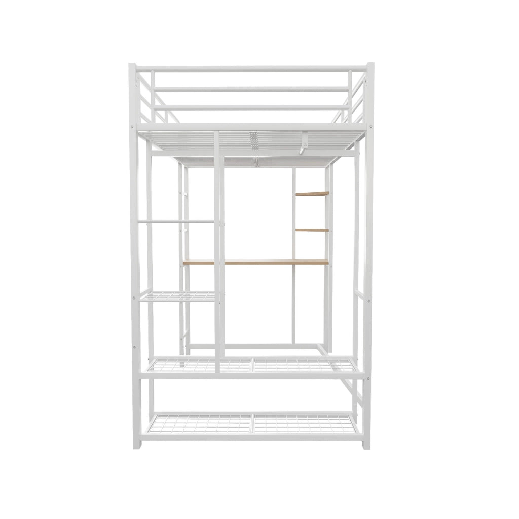 Letto a Soppalco con Scrivania e Ripiani ¨C MINIMAL ¨C Singolo 90x200, Bianco
