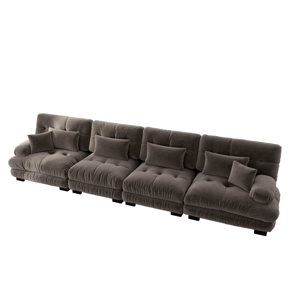 Divano Angolare Modulare 4 Posti ¨C MINIMAL ¨C Chenille Marrone, Divano Letto