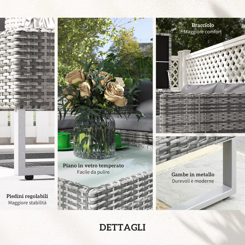 Set da Giardino 4 Pezzi con 2 Divani 2 Posti e 2 Tavolini ¨C Xylo ¨C Acciaio e Rattan