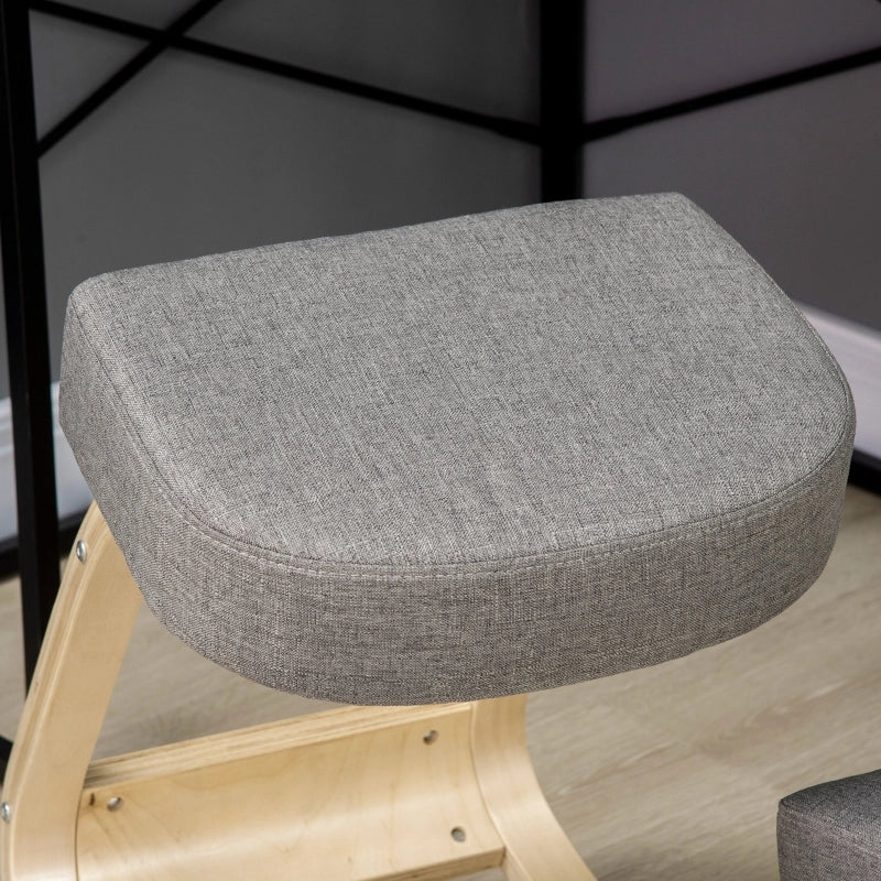 Sedia inginocchiata, sgabello ergonomico, sgabello imbottito per una postura corretta, legno di betulla, portata 120 kg, grigio