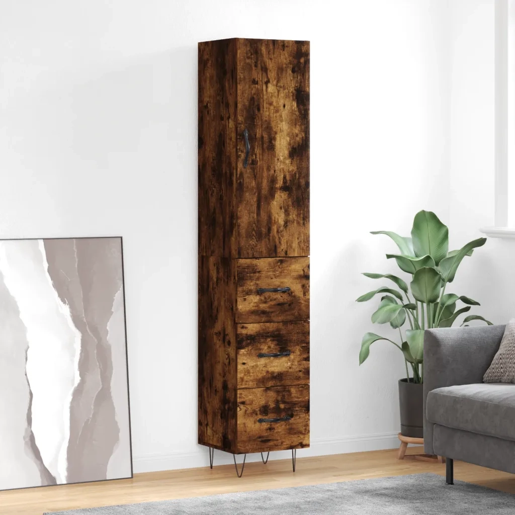 Credenza-Buffet-Armadio da cucina Rovere Fumo 34,5x34x180 cm in Legno Multistrato 816970