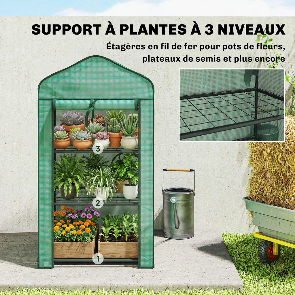 Serra da giardino con scaffali 3 livelli ¨C Xylo ¨C acciaio verde 59x39x127 cm balcone esterno