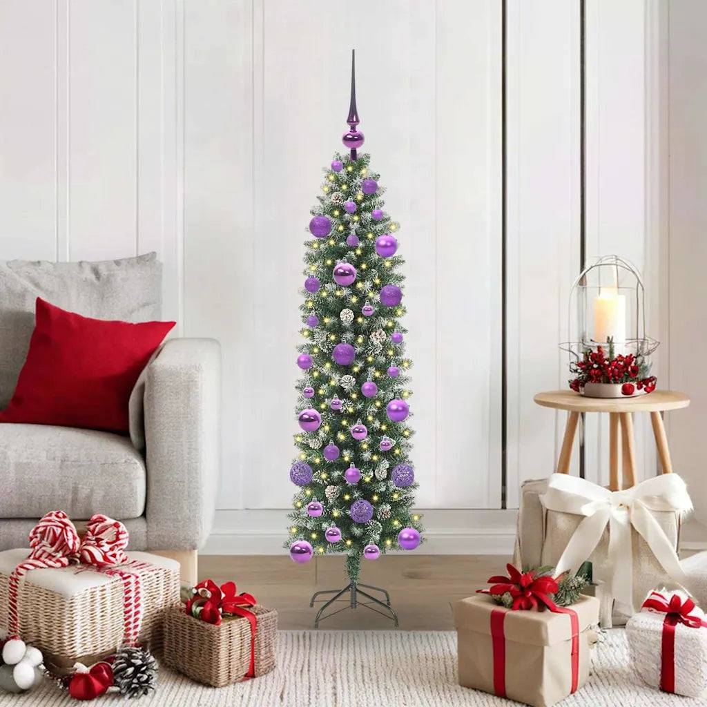 Albero di Natale Artificiale Sottile Verde e Bianco 120 cm 3395275