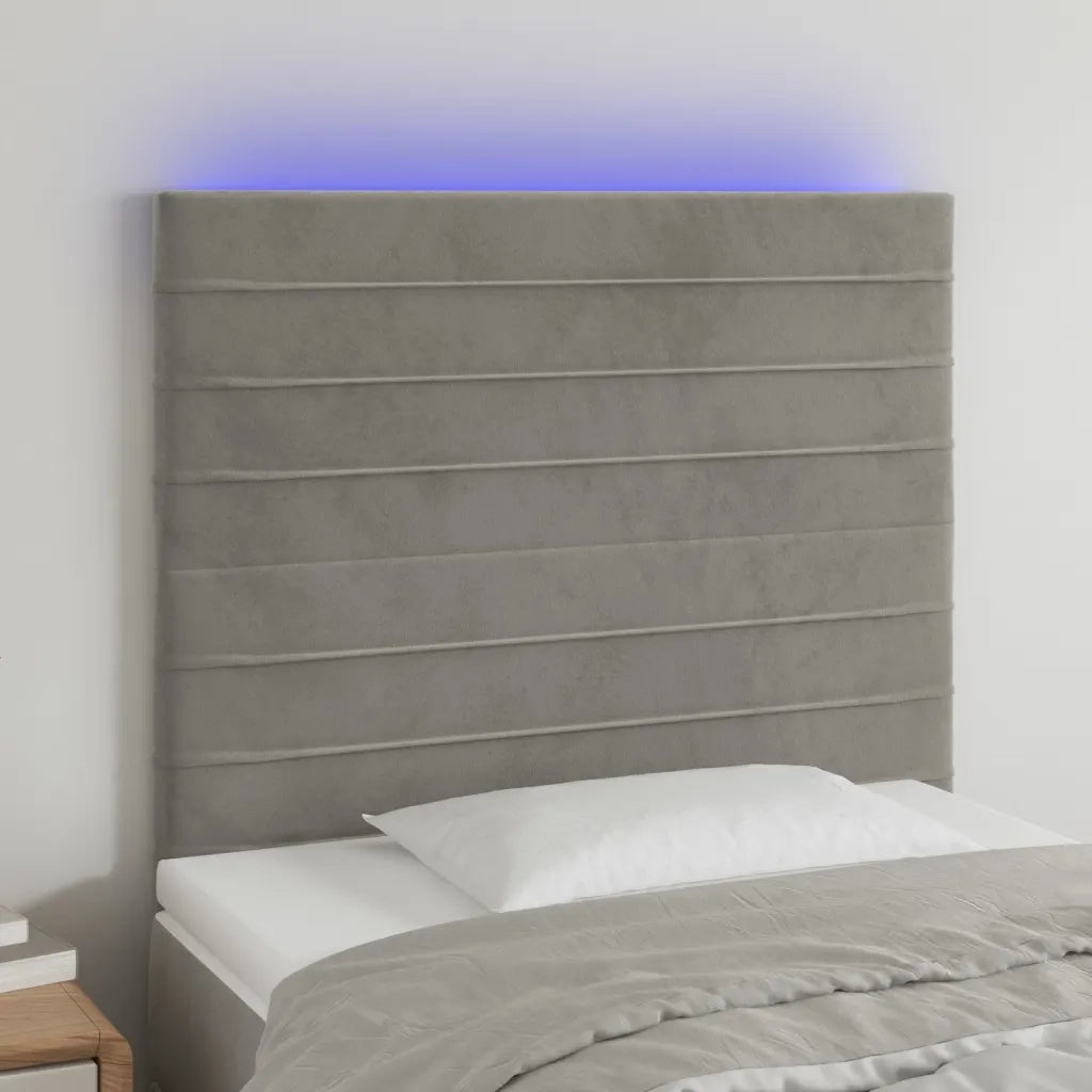 Testiera a LED-Testata con LED Grigio Chiaro 90x5x118/128 cm in Velluto 893341