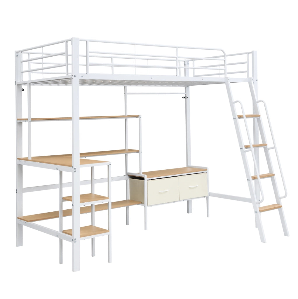 Letto a soppalco 90x200 cm con scrivania, box contenitive e scaffale