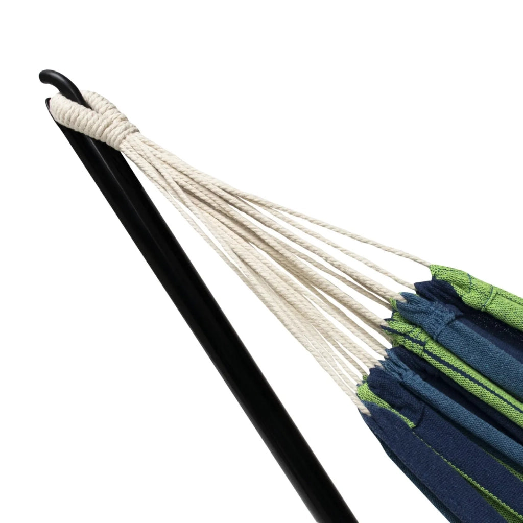 IDMarket - Amaca con supporto in metallo nero e tessuto a righe blu e verdi