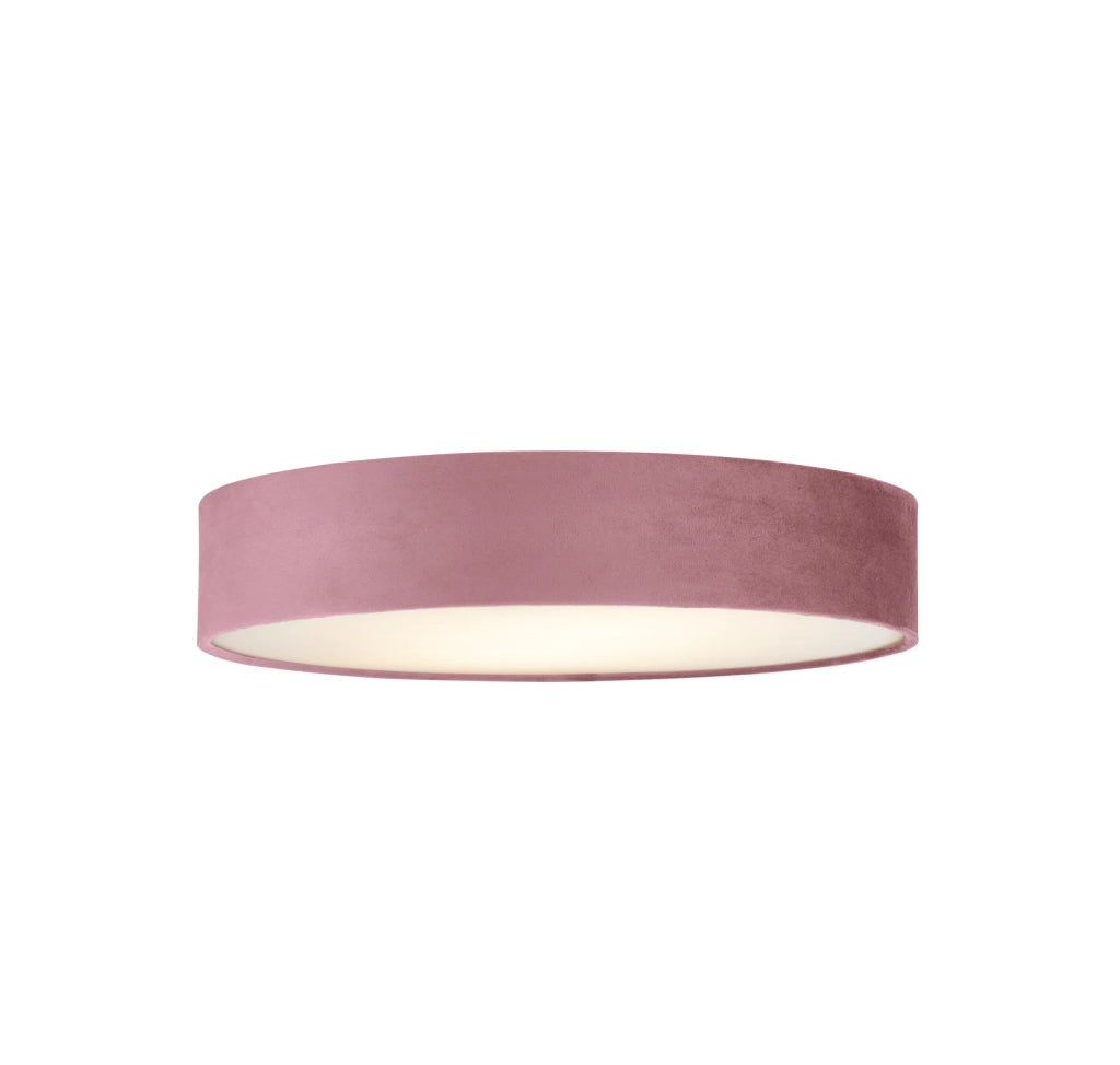Plafoniera Contemporanea Tamburo Acciaio Rosa Tessuto Bianco 3 Luci E27