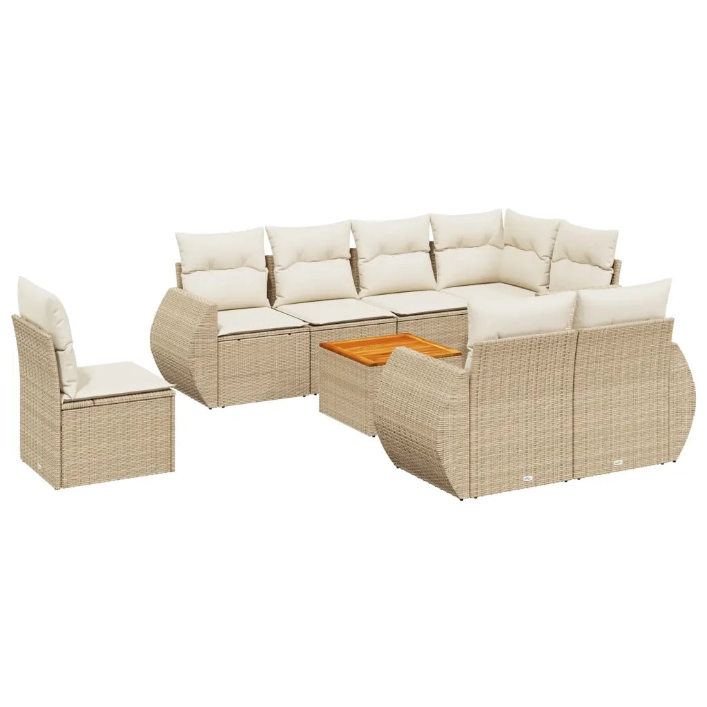 Set Divano da Giardino 9 pz con Cuscini Beige in Polyrattan 3257430