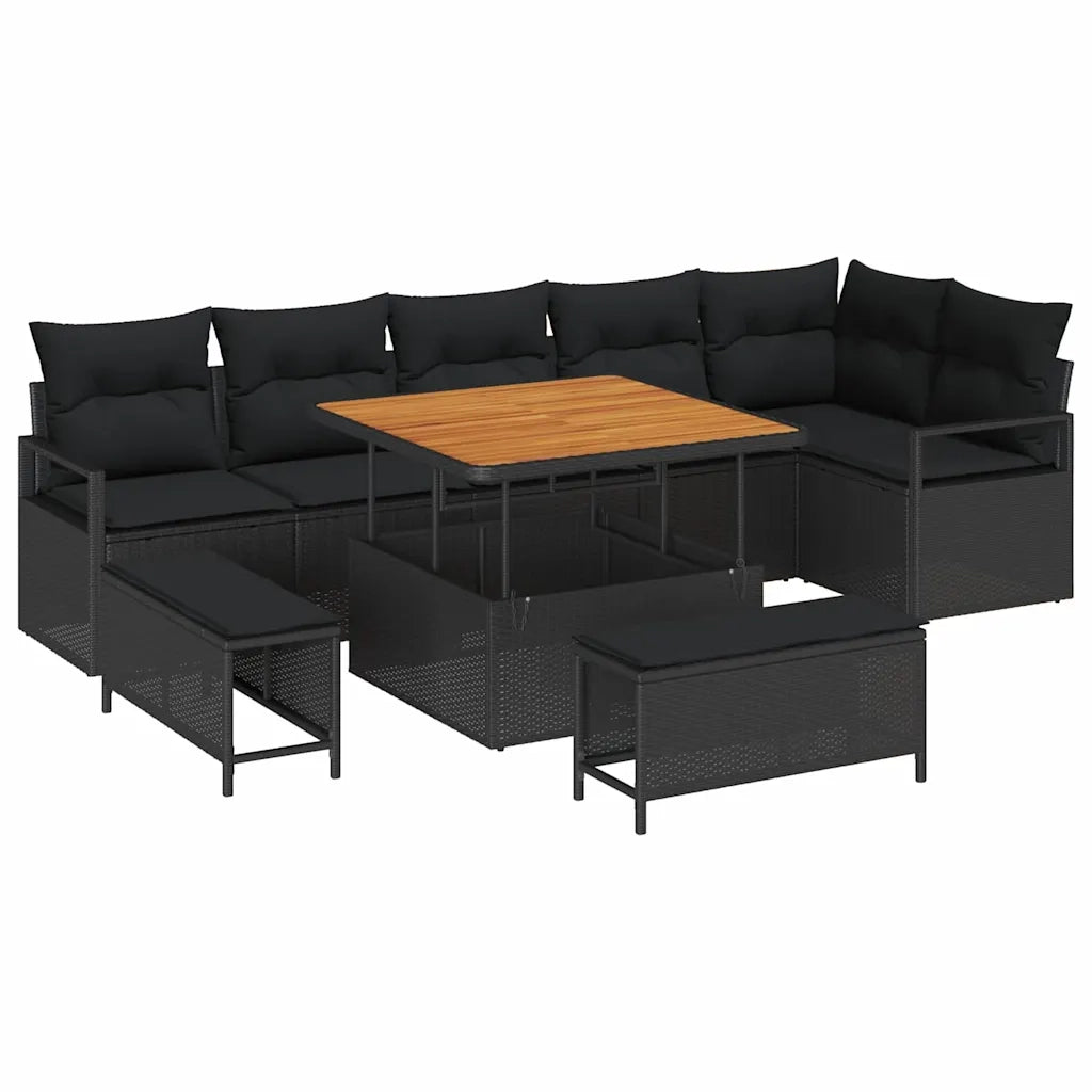 Set Divano da Giardino con cuscino con archiviazione 9 pcs Nero