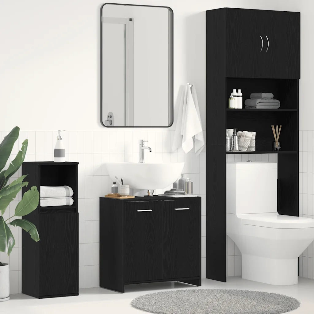 Mobile Lavabo Bagno Rovere Nero 60x30x60cm in Legno Multistrato 862013