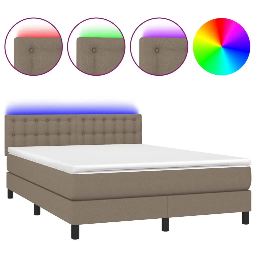 Letto a Molle con Materasso e LED Tortora 140x200 cm in Tessuto 3133481