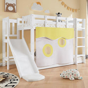 Letto a castello-Xylo-90x200cm scala barriere tenda scivolo pino+MDF