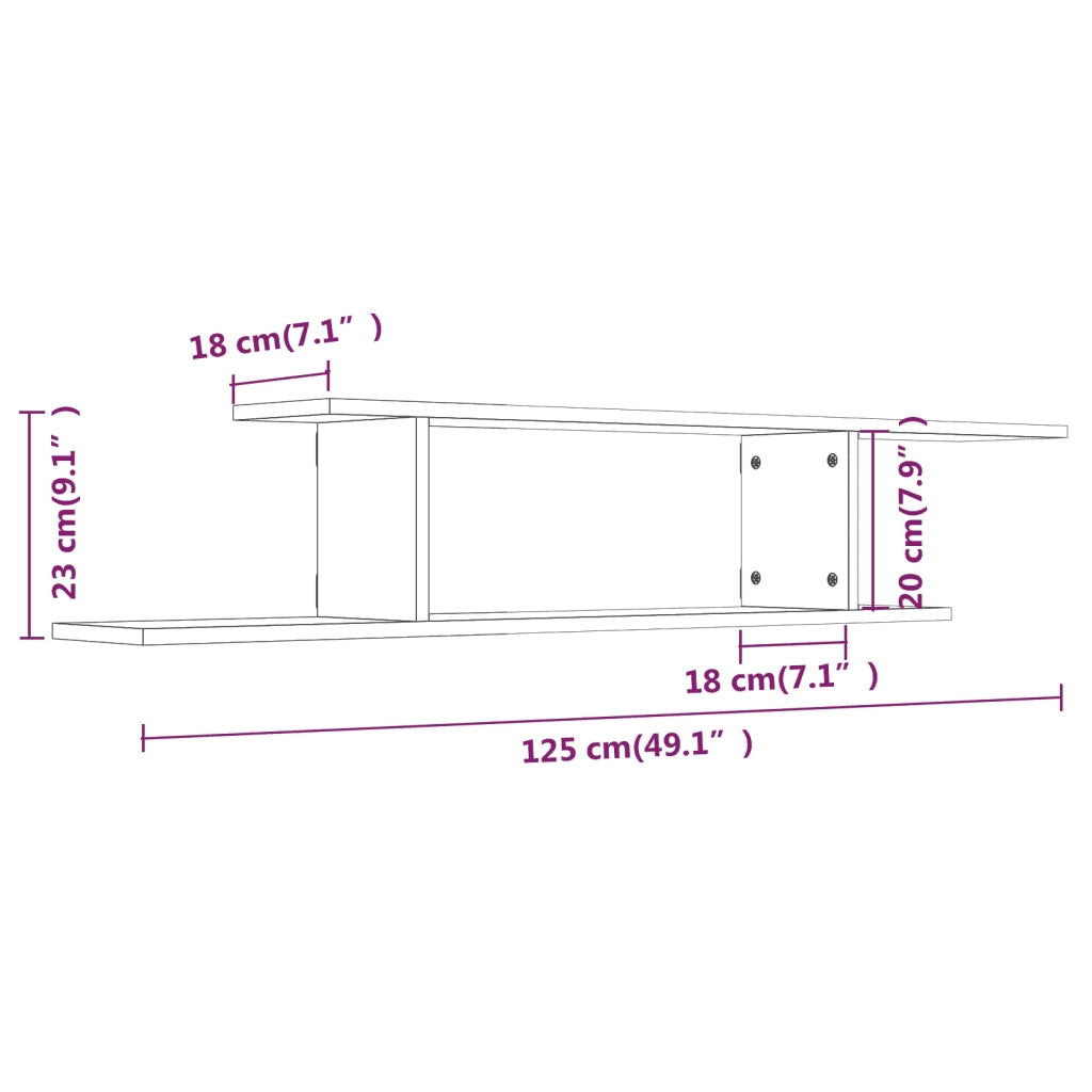 Scaffale TV a Parete Rovere Fumo 125x18x23 cm Legno Multistrato 815876