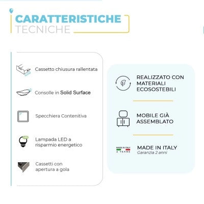 Mobile bagno sospeso 100 cm bianco opaco con cassetti e vani a giorno completo di lavabo a destra e specchio contenitore Master