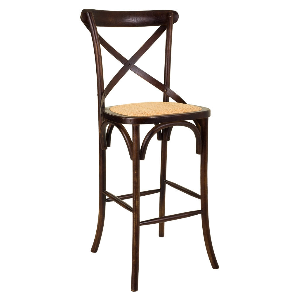 Sgabello in legno e seduta in rattan marrone 45x53x75/116h