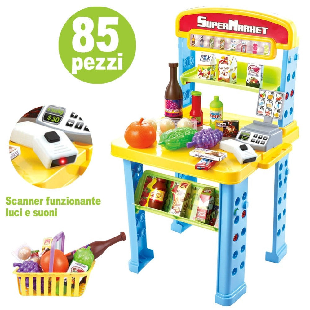 Trade Shop - Playset Supermercato Giocattolo Bambini Banco Estensibile Luci Suoni Accessori -