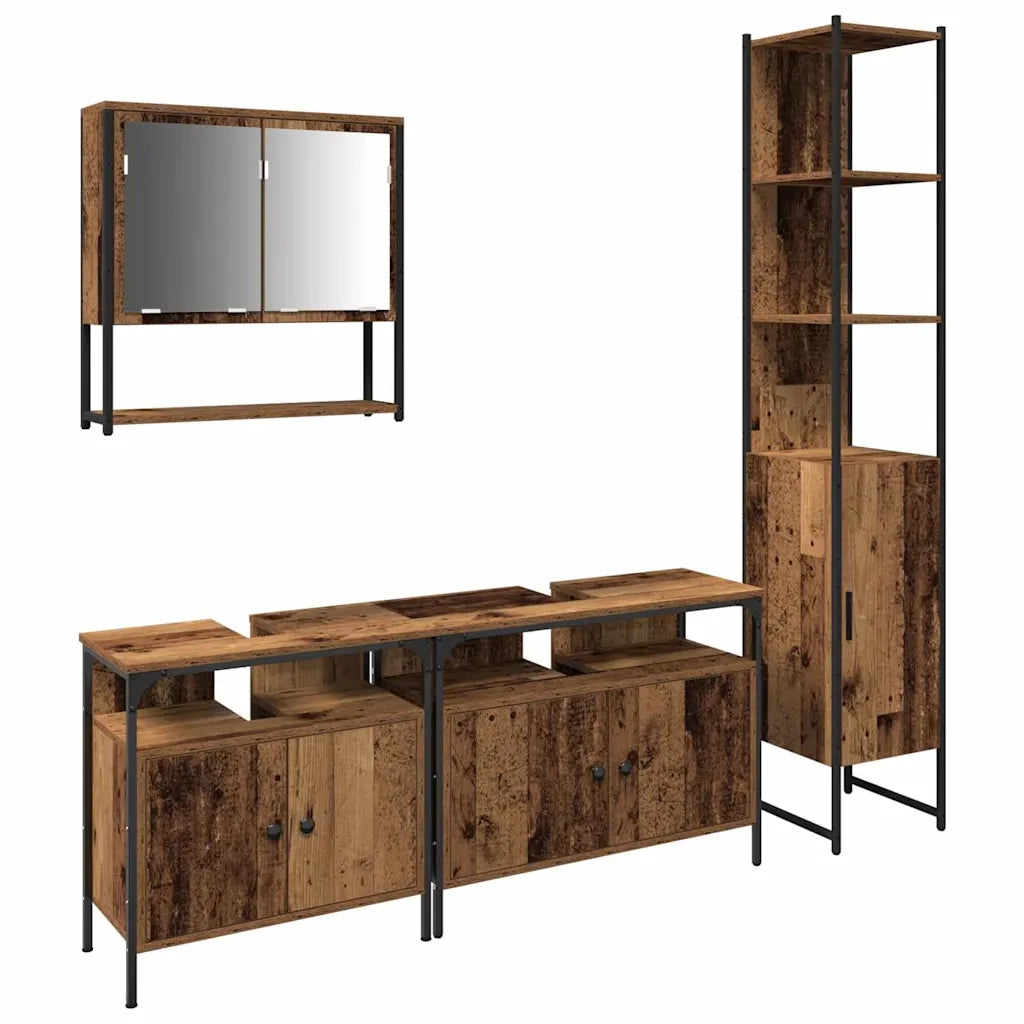 Set di mobili per il bagno con lo scaffale 4 pcs Legno vecchio 3332601