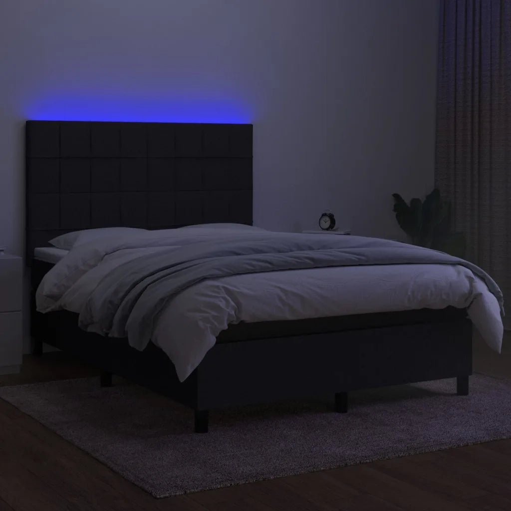 Letto a Molle con Materasso e LED Nero 140x190 cm in Tessuto 3134871