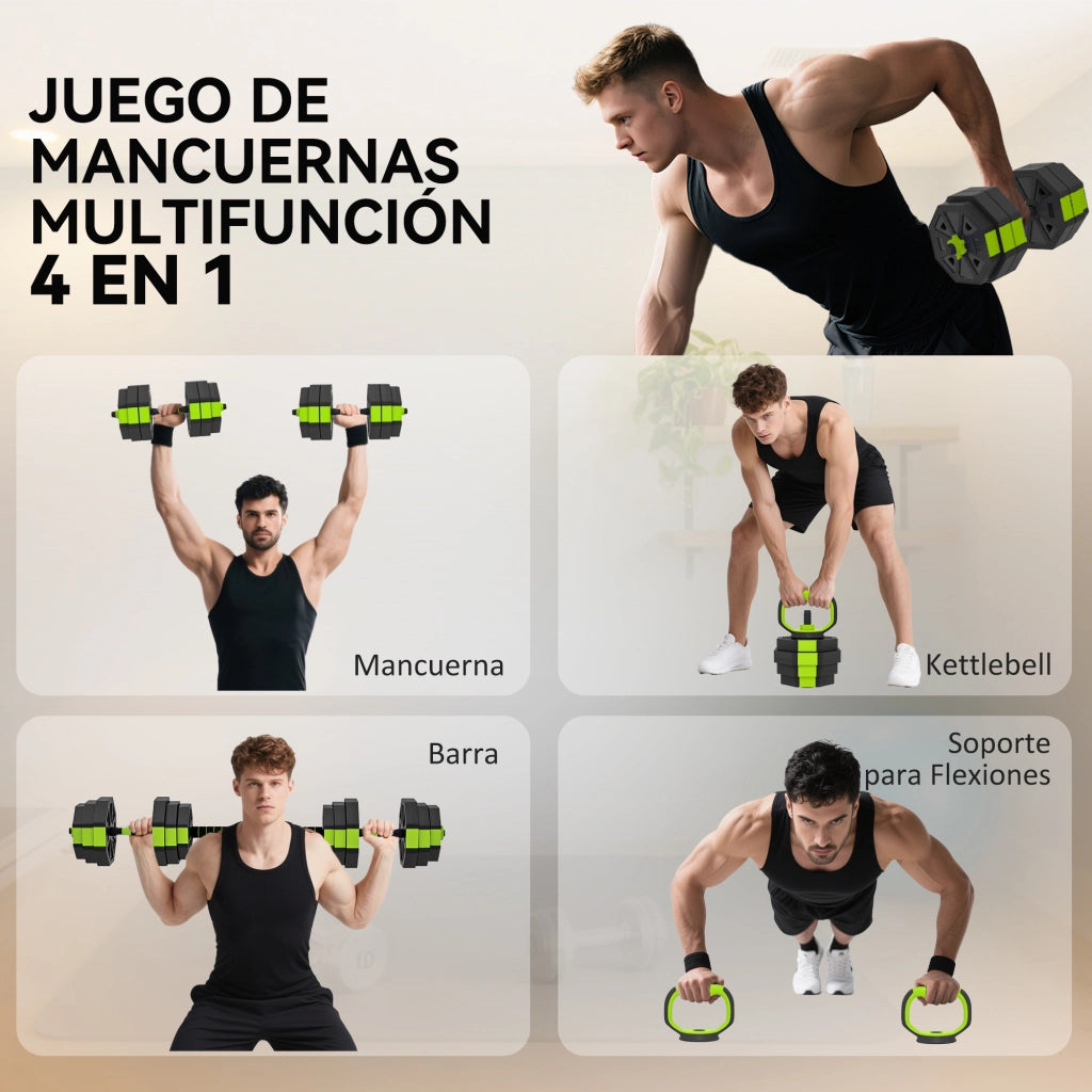Set di manubri regolabili 25 kg ¨C Minimal ¨C 6 in 1 kettlebell barra manubri