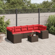 Set Divani da Giardino 8 pz con Cuscini Marrone in Polyrattan 3222343