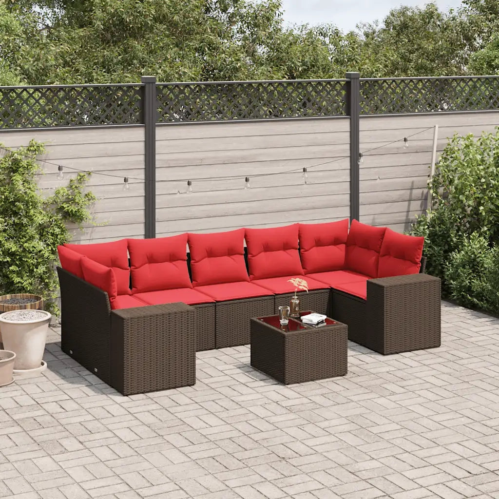 Set Divani da Giardino 8 pz con Cuscini Marrone in Polyrattan 3222343