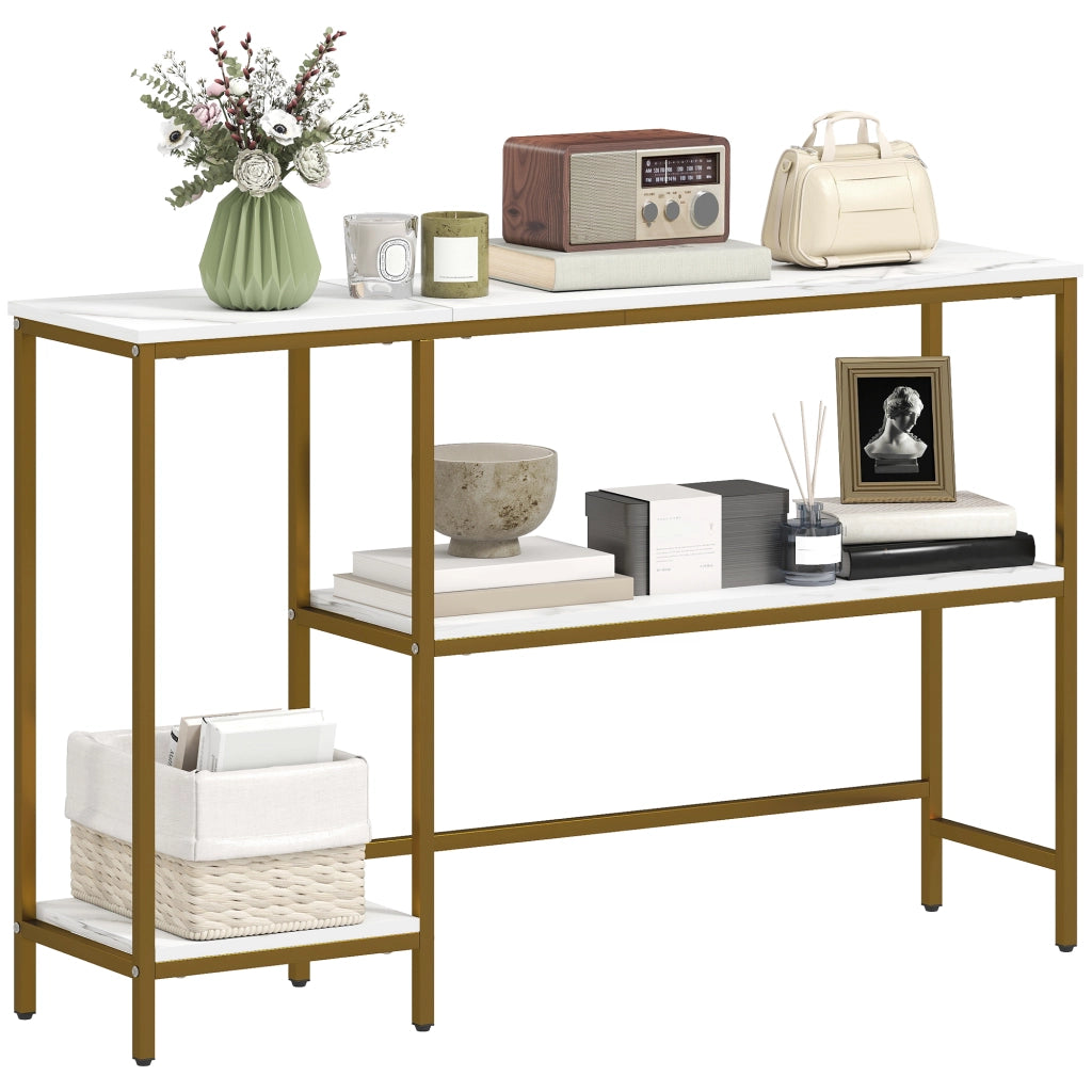 Tavolo console con ripiani ¨C Minimal ¨C bianco dorato 120 cm