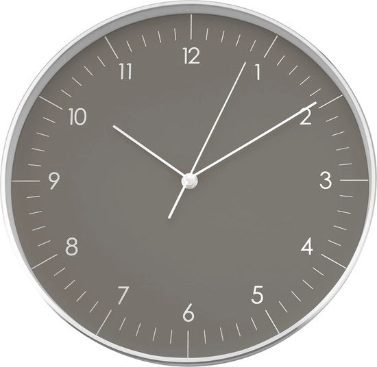 Orologio da parete a quarzo con meccanismo orario semplice, design scandinavo e moderno, decorazione per appartamento, casa, ufficio, in grigio scuro, argento