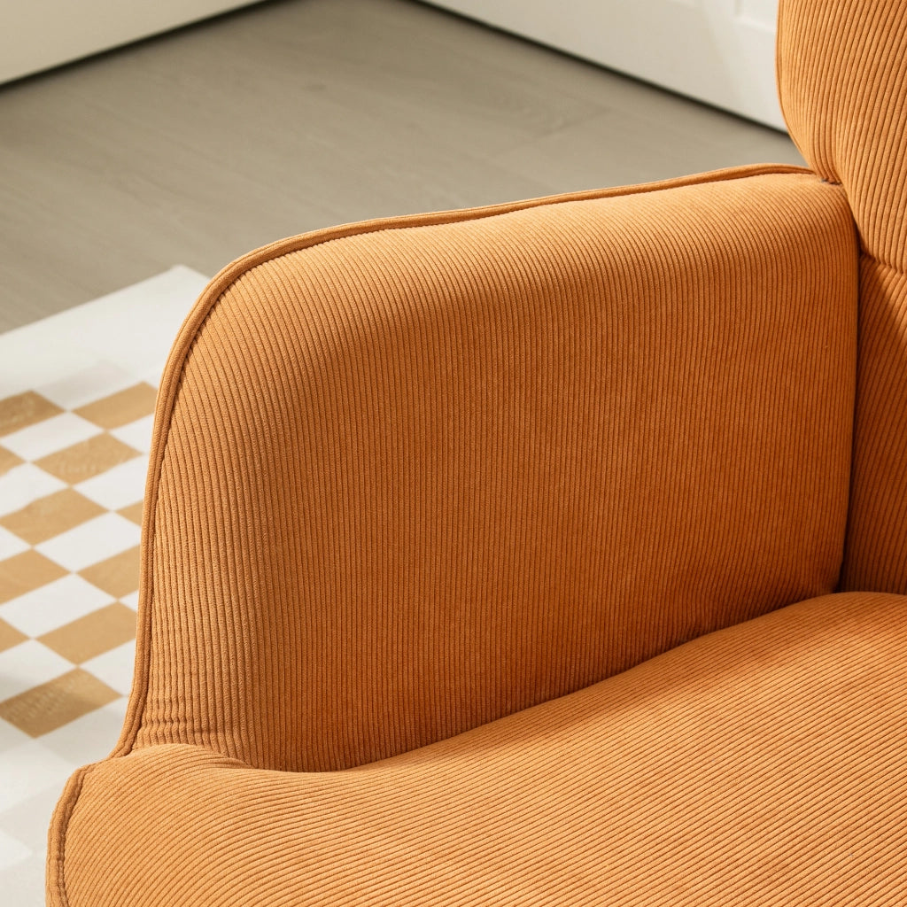 Poltrona con poggiapiedi, poltrona a orecchioni con schienale alto, gambe in legno, poltrona lounge con design capitonn¨¦, effetto velluto a coste,