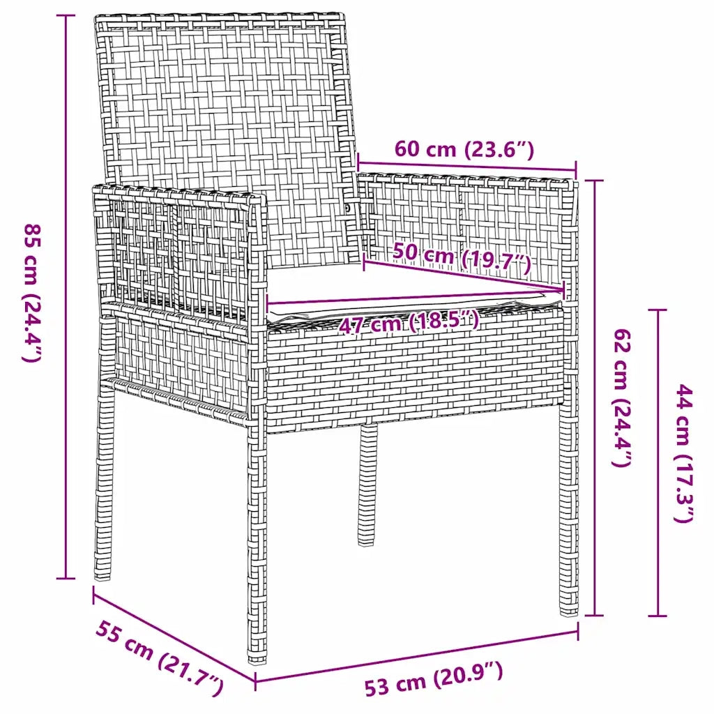 Set da Pranzo per Giardino con cuscino 5 pcs Nero polyrattan 3379865
