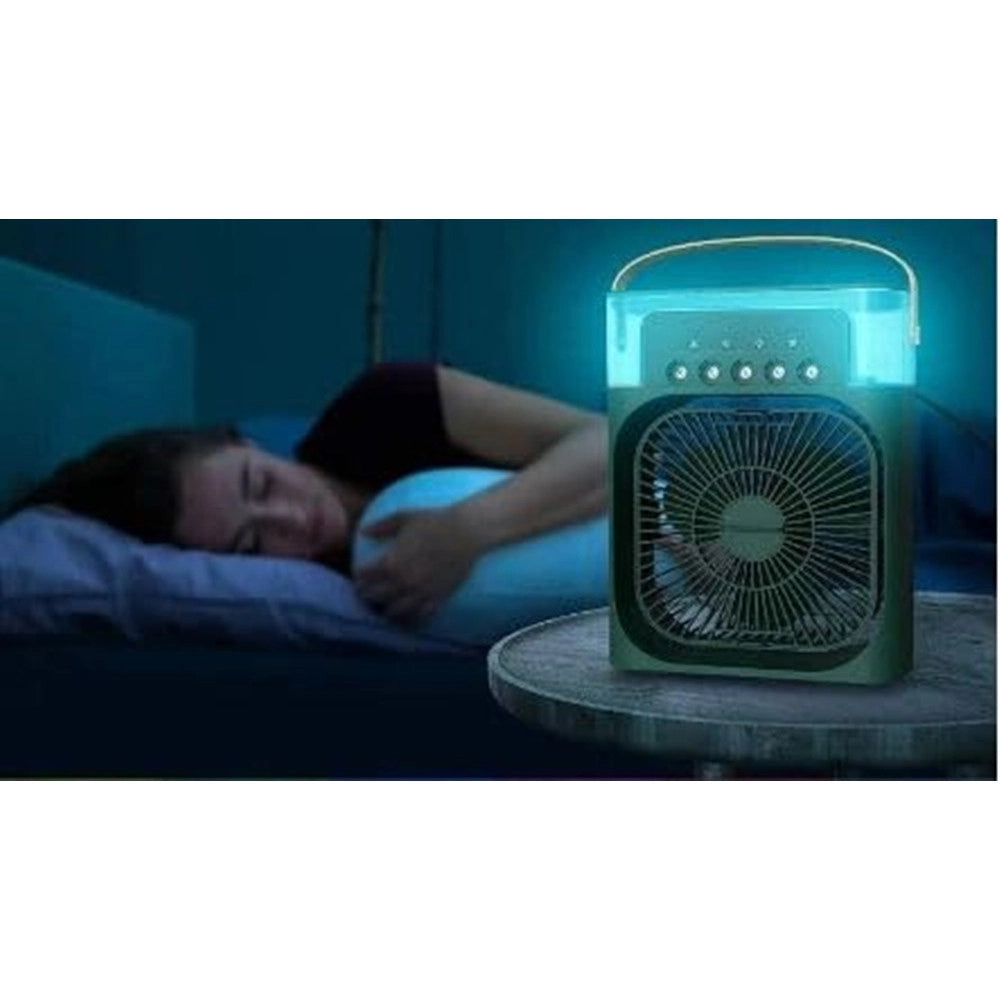 Trade Shop - Mini Ventilatore Portatile Refrigeratore Luce Led A 7 Colori 3 Velocità 3 Modalità Spruzzo -