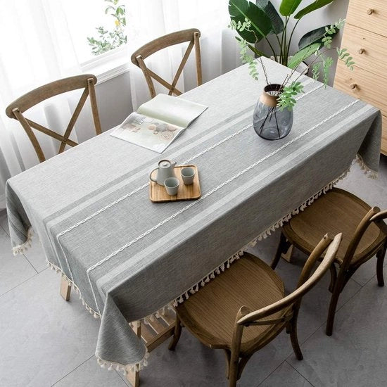 Telaio da tavolo - impermeabile - stile lussuoso rettangolare - grande formato 140 x 200 cm - cotone - morbido - tessuto in lino - alta qualità tovagliato da tavola - lavabile - facile da pulire tovagliato da tavolo - grigio