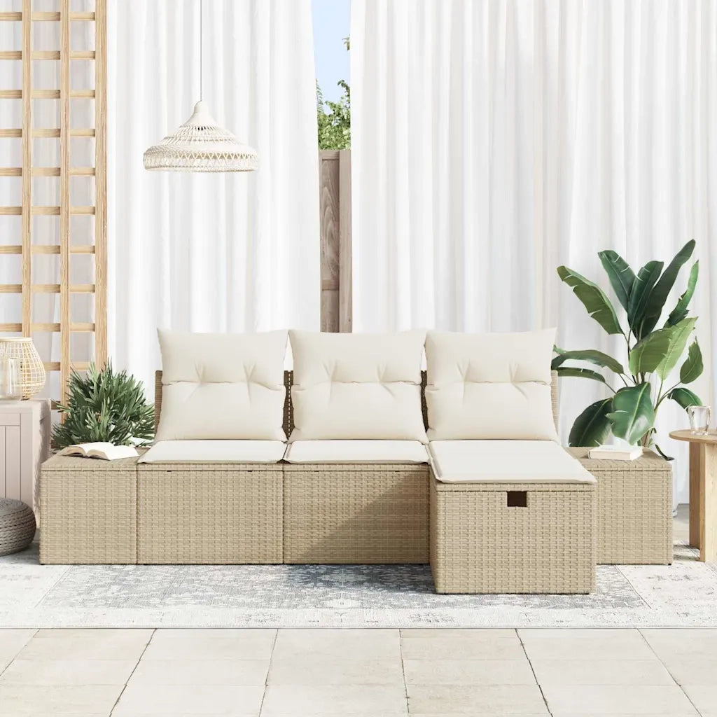 Set Divano da Giardino con cuscino 4 pcs Beige Poly Rattan 3359350