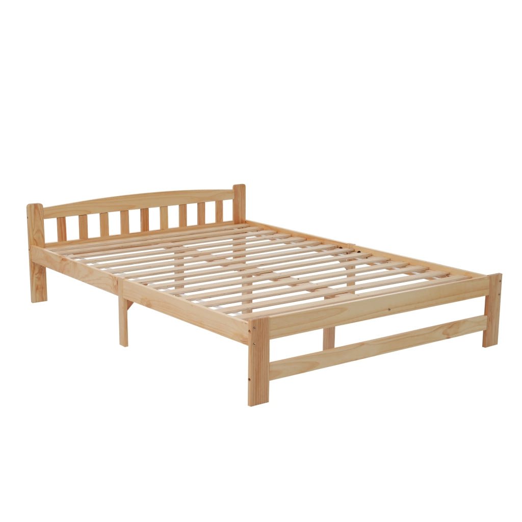 DESMIU Letto matrimoniale 2 posti 140 × 200 cm con testiera, senza materasso, in legno massello, naturale