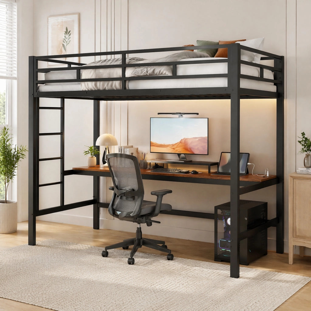 LETTO a soppalco 90x200 cm con scrivania, scaletta, metallo nero
