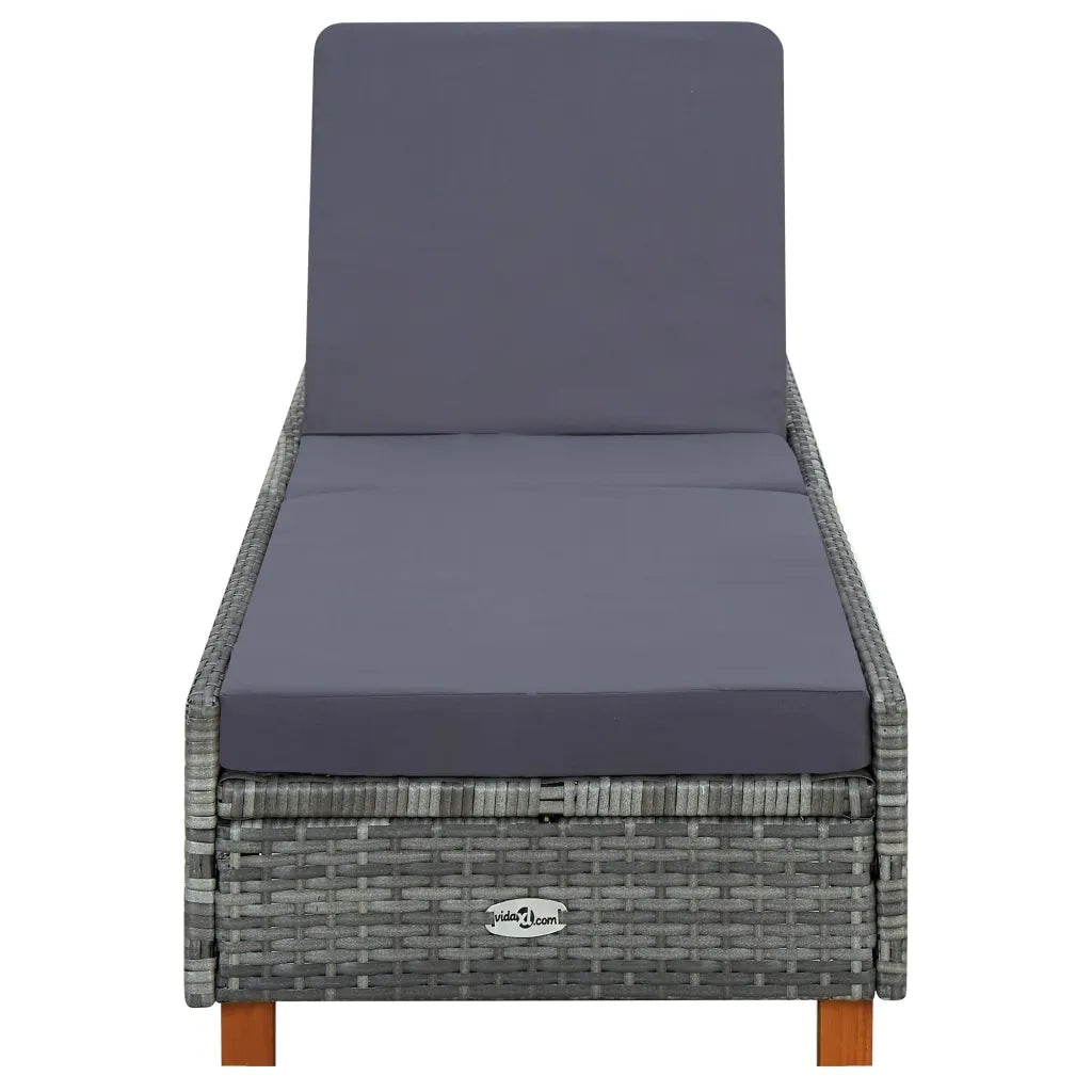 Lettino Prendisole con Cuscino in Polyrattan Grigio 310475
