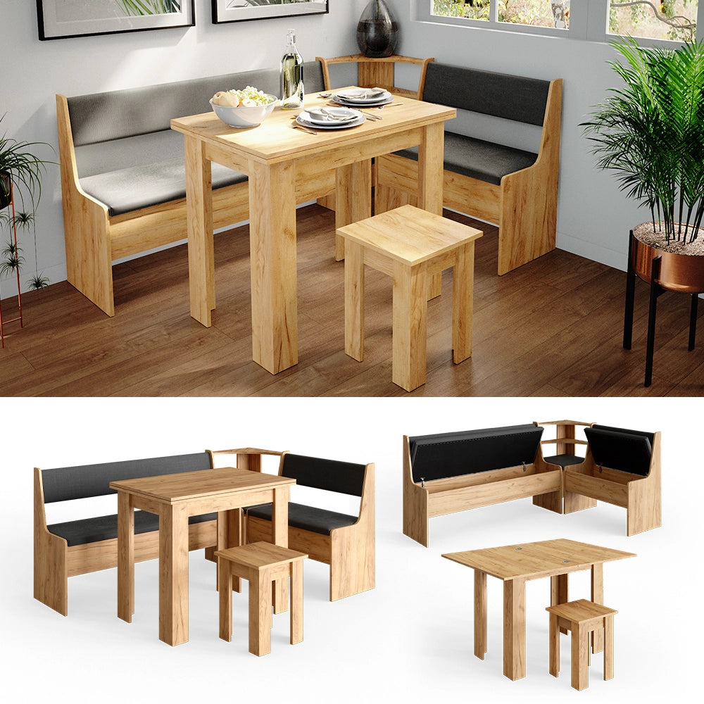 Vicco Gruppo panca ad angolo Quercia dorata 136.6 x 60 cm con tavolo