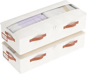 Set di 2 Cestini da Sotto il Letto - Ripiegabili con Copertura - 60x30x15cm Beige
