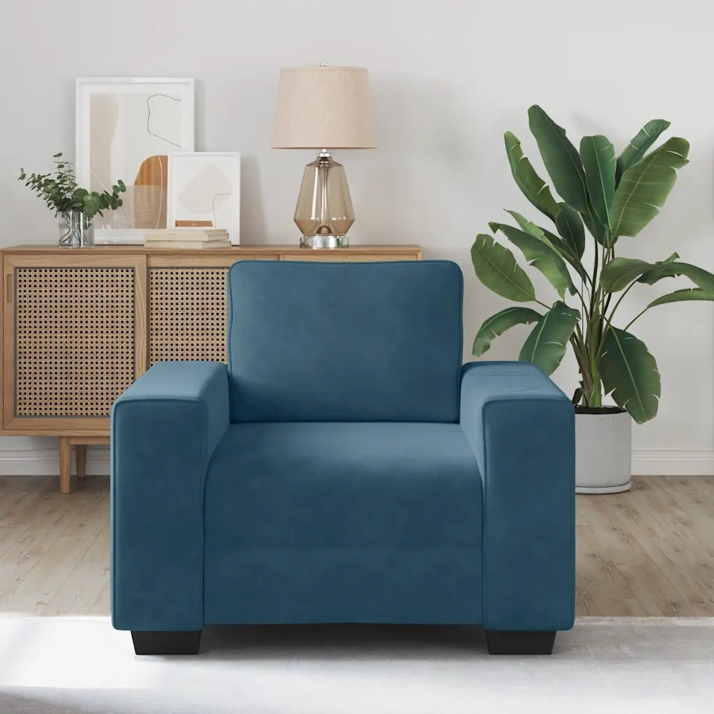 Divano-Poltrona-Sofa Relax-Divanetto Sedia Blu 60 cm Velluto 320055