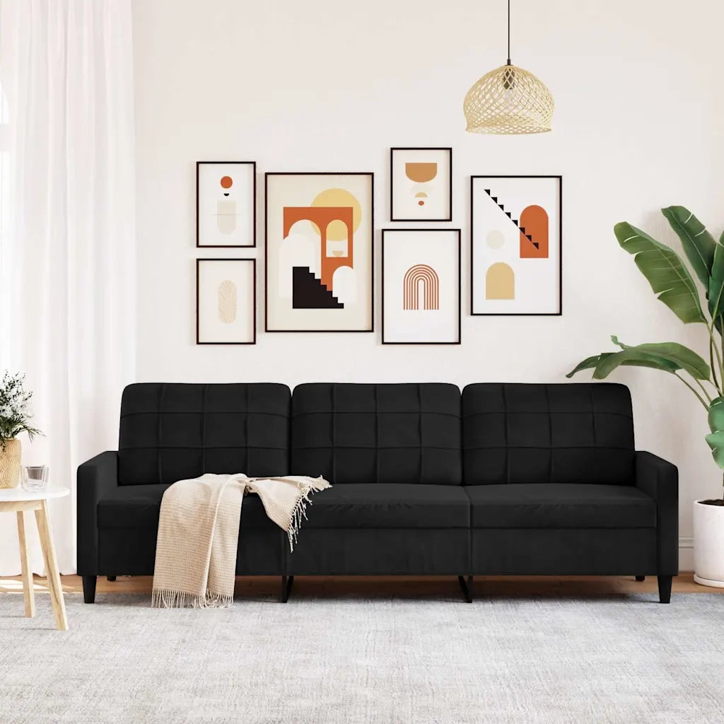 Divano a 3 Posti-Sofa 3 Posti Nero 210 cm in Velluto