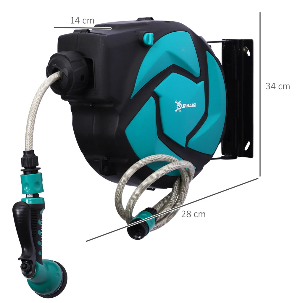Avvolgitubo a parete, 10 m girevole a 180¡ã con ugello multigetto, protezione antigelo -5¨C45 ¡ãC, in plastica, verde/nero