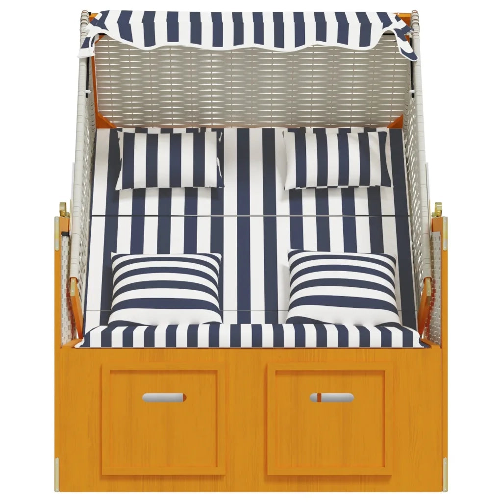 Strandkorb con Cuscini in Polyrattan Legno Massello Bianco Blu 318664