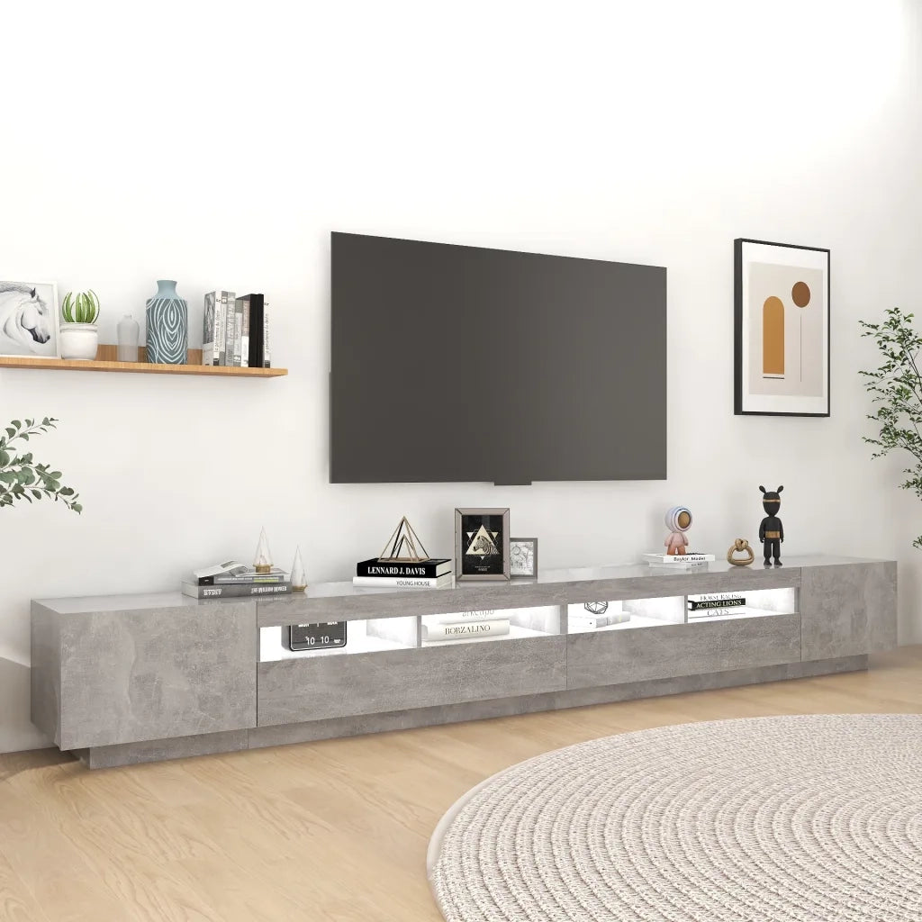 Mobile Porta TV con Luci LED-Credenza TV Grigio Cemento 300x35x40 cm