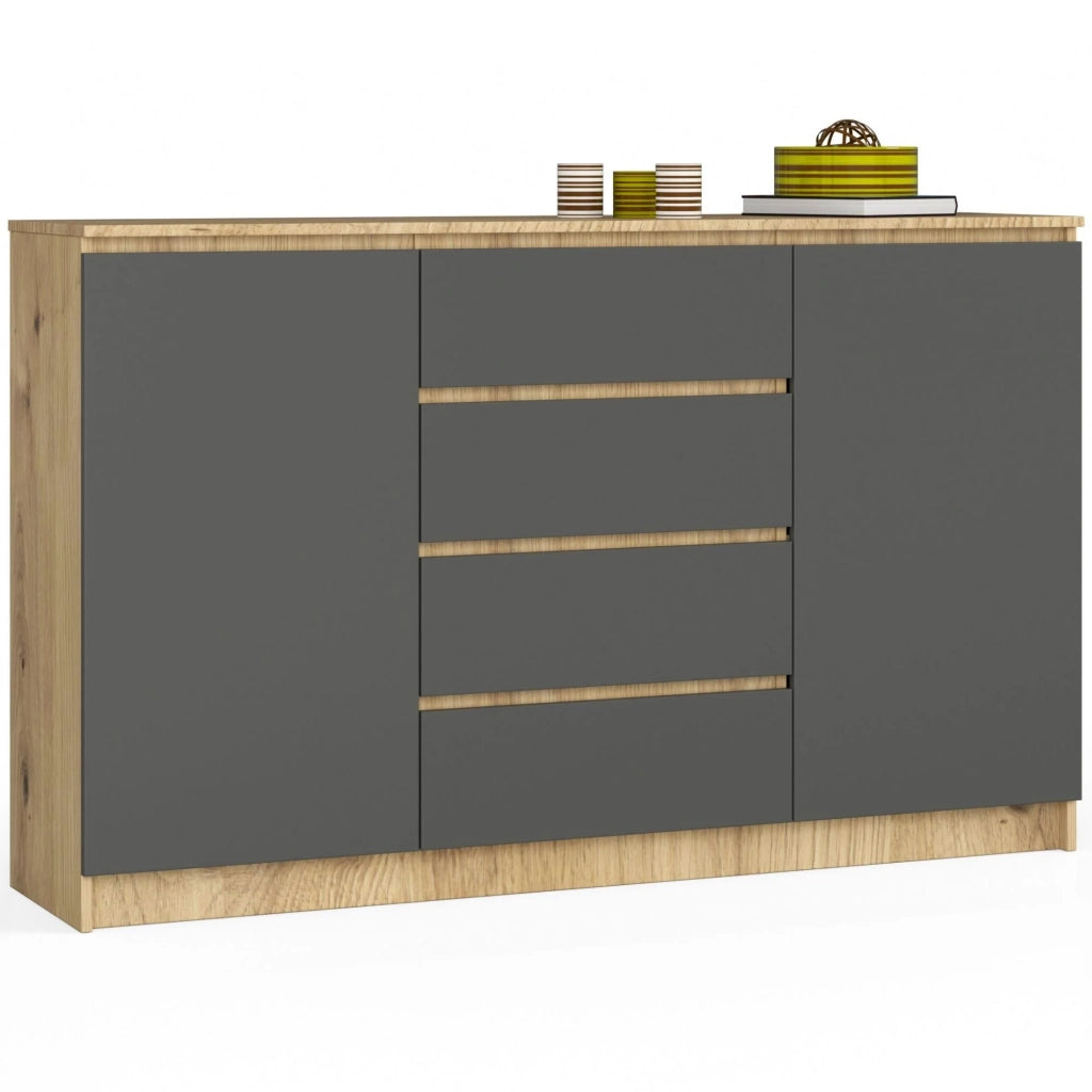 Cassettiera AKORD K160 Quercia Artisan 160 cm 2 ante 4 cassetti inserto frontale Grigio Grafite 160x40x99 cm