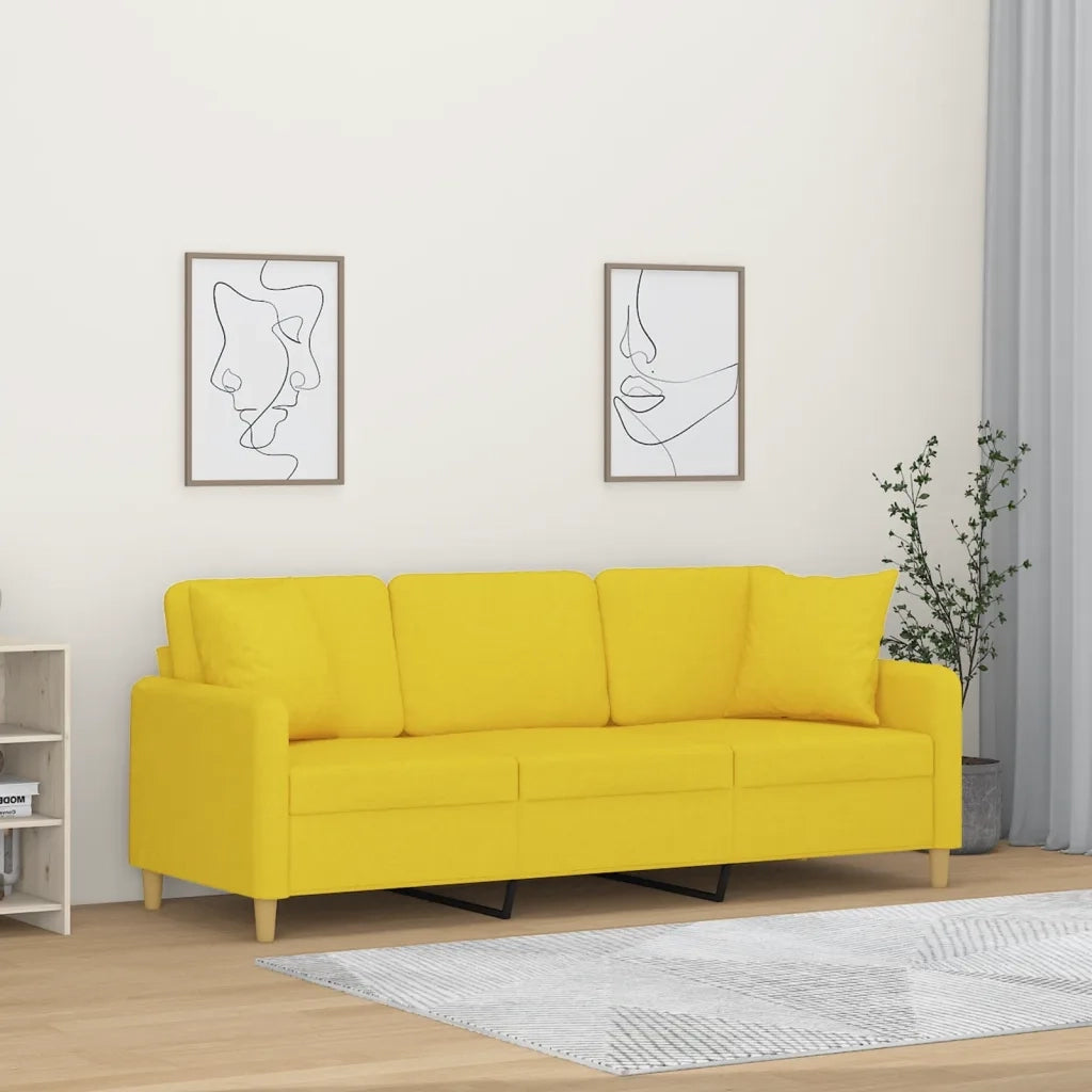 Divano a 3 Posti con Cuscini-Sofa 3 Posti con Cuscini Giallo Chiaro 180 cm in Tessuto 428892